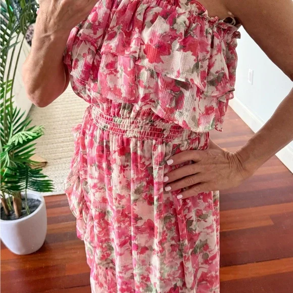 MISA Rumi One shoulder Floral high low Pink Ruffle dress - Picture 8 of 8